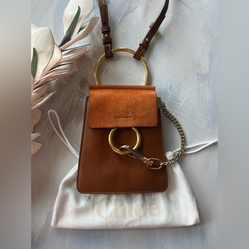 Chloe Brown Leather & Suede Ring Crossbody Bag